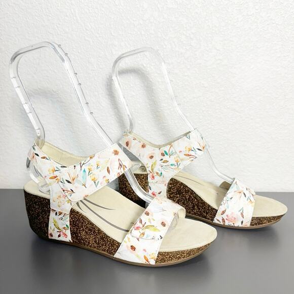 ABEO Womens Una Neutral Cork Wedge Comfort Sandals in Floral Print Size 8 - Picture 1 of 13